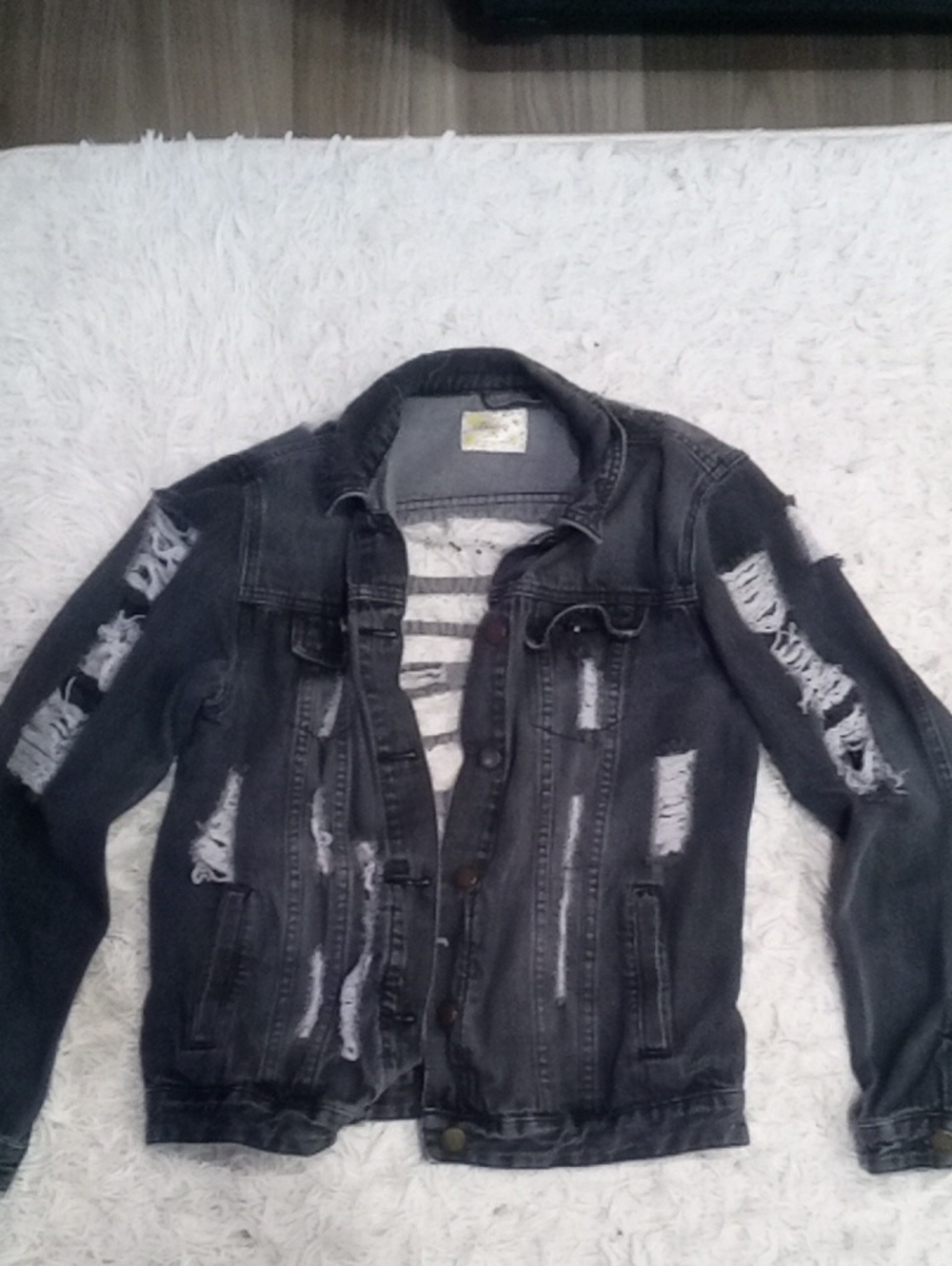 Daisy Black Distressed Denim Jacket with Rips